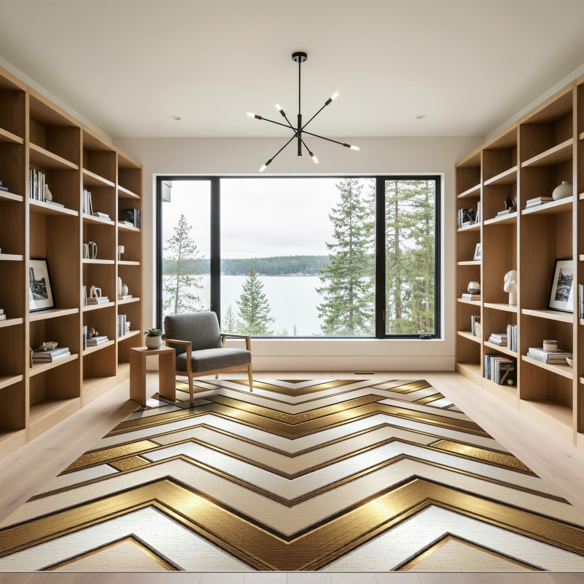 Luxurious Metallic Gold Angular Geometric Art Rug