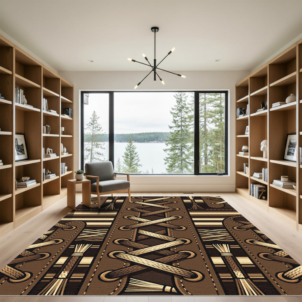 Earthy Brown Crisscross Cord Leather Texture Rug