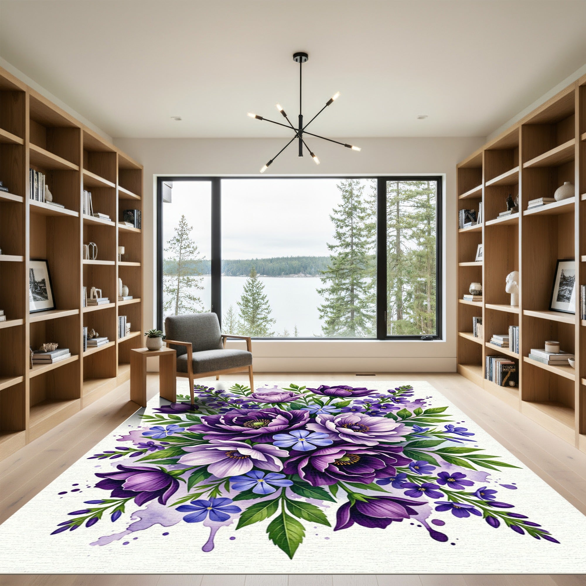 Vibrant Purple Floral Watercolor Bouquet Rug