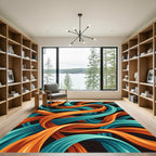 Vibrant Teal and Orange Flowing Ribbons Rug