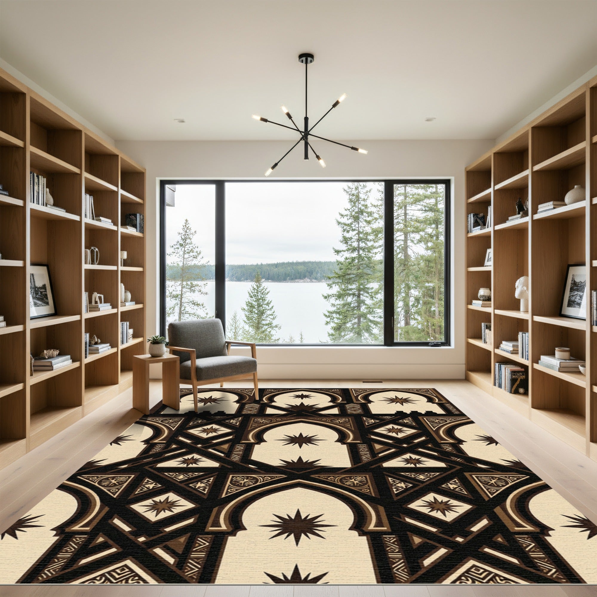 Geometric Arch and Celestial Star Rug