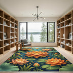 Golden Lotus Floral Pond Art Rug
