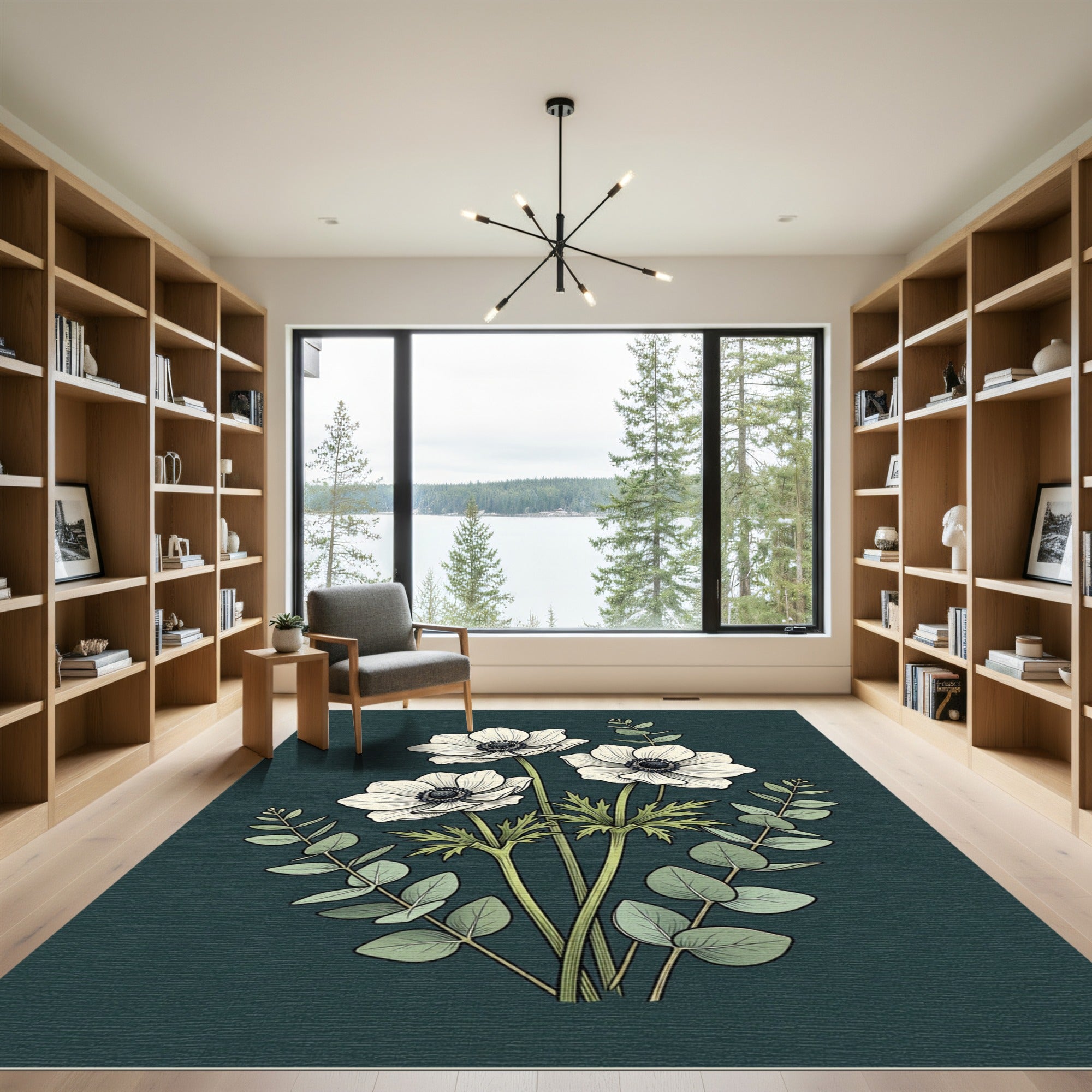 Elegant White Anemone Floral Bouquet Rug