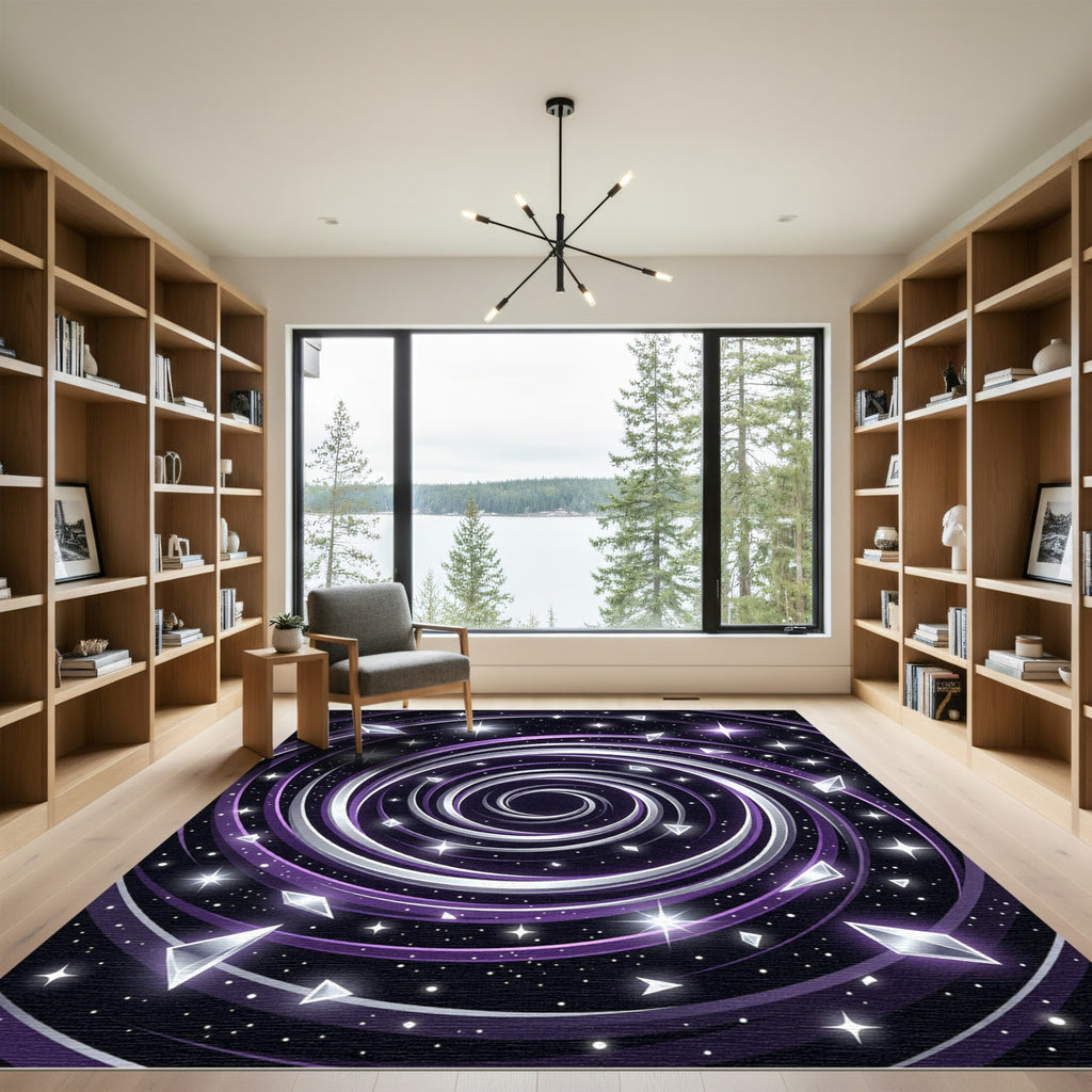 Cosmic Purple Swirl Celestial Galaxy Rug