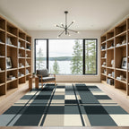 Modern Charcoal and Sand Plaid Composition Rug