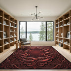 Crimson Swirl Scrollwork Frame Rug
