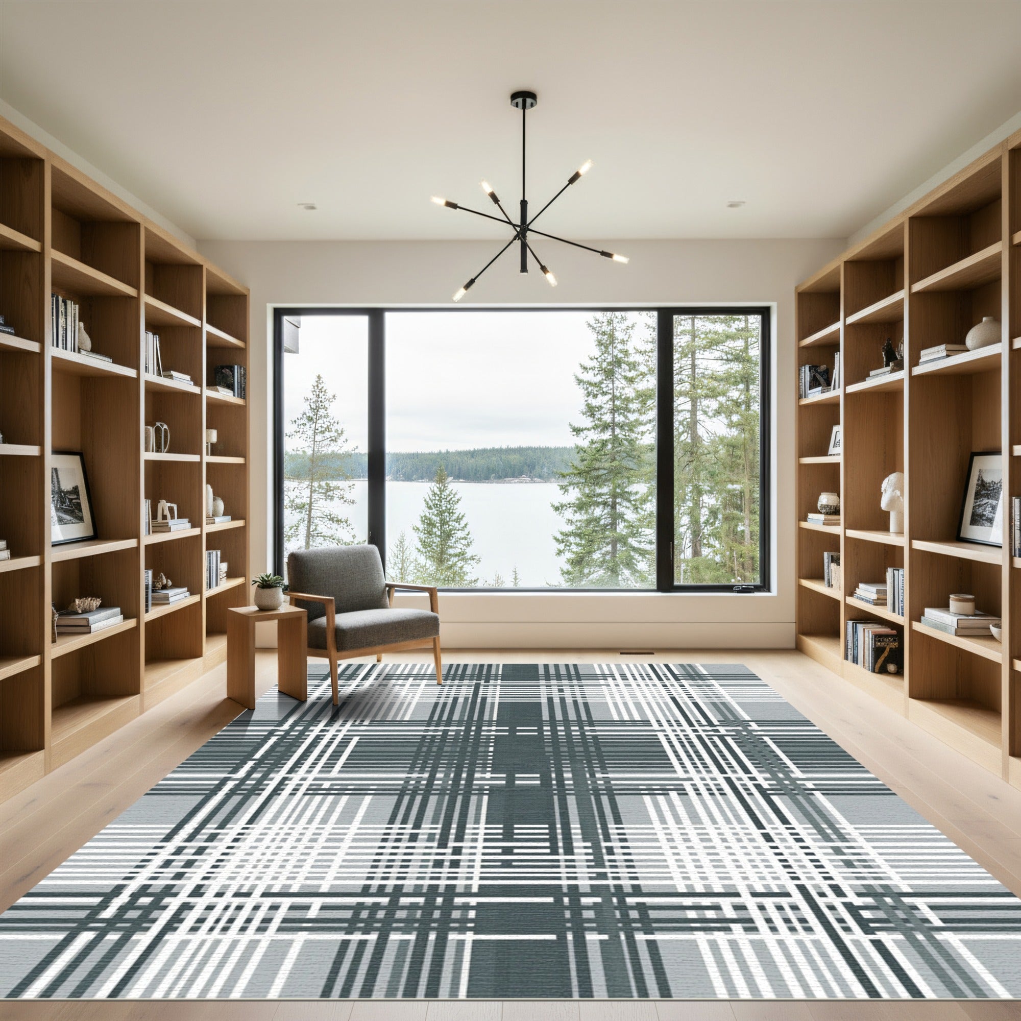 Sophisticated Gray Plaid Grid Lines Rug