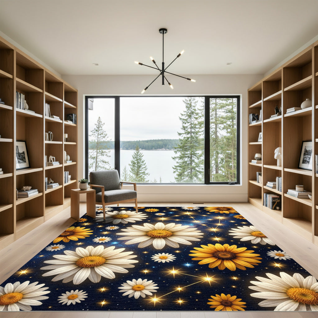 Celestial Daisy Constellation Night Sky Rug