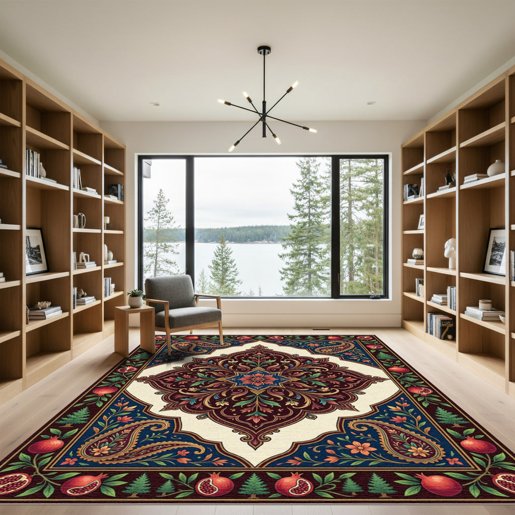Ornate Pomegranate Paisley Floral Medallion Rug