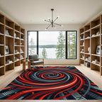 Crimson Gray Swirl Skyline Abstract Rug