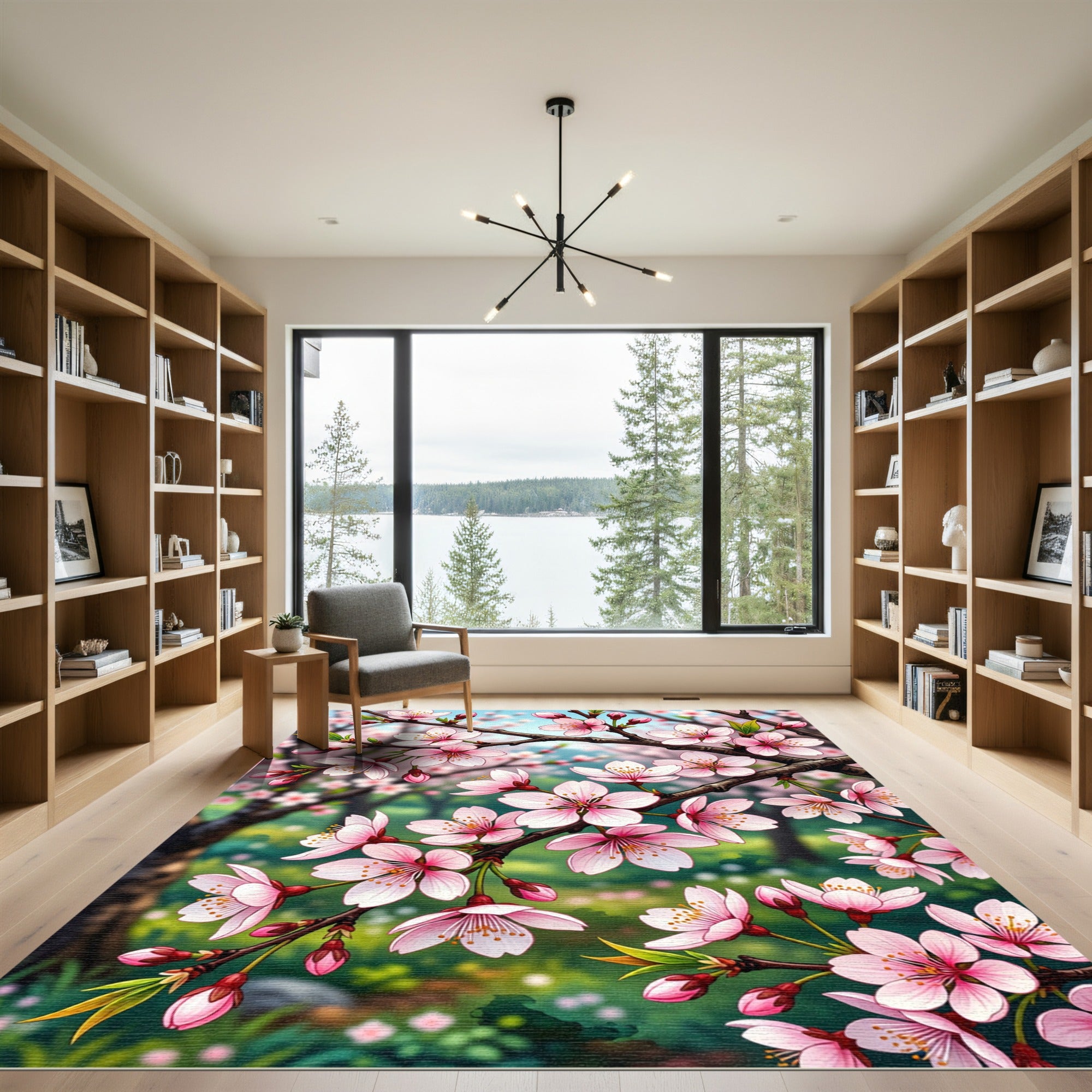 Elegant Pink Cherry Blossom Branch Rug