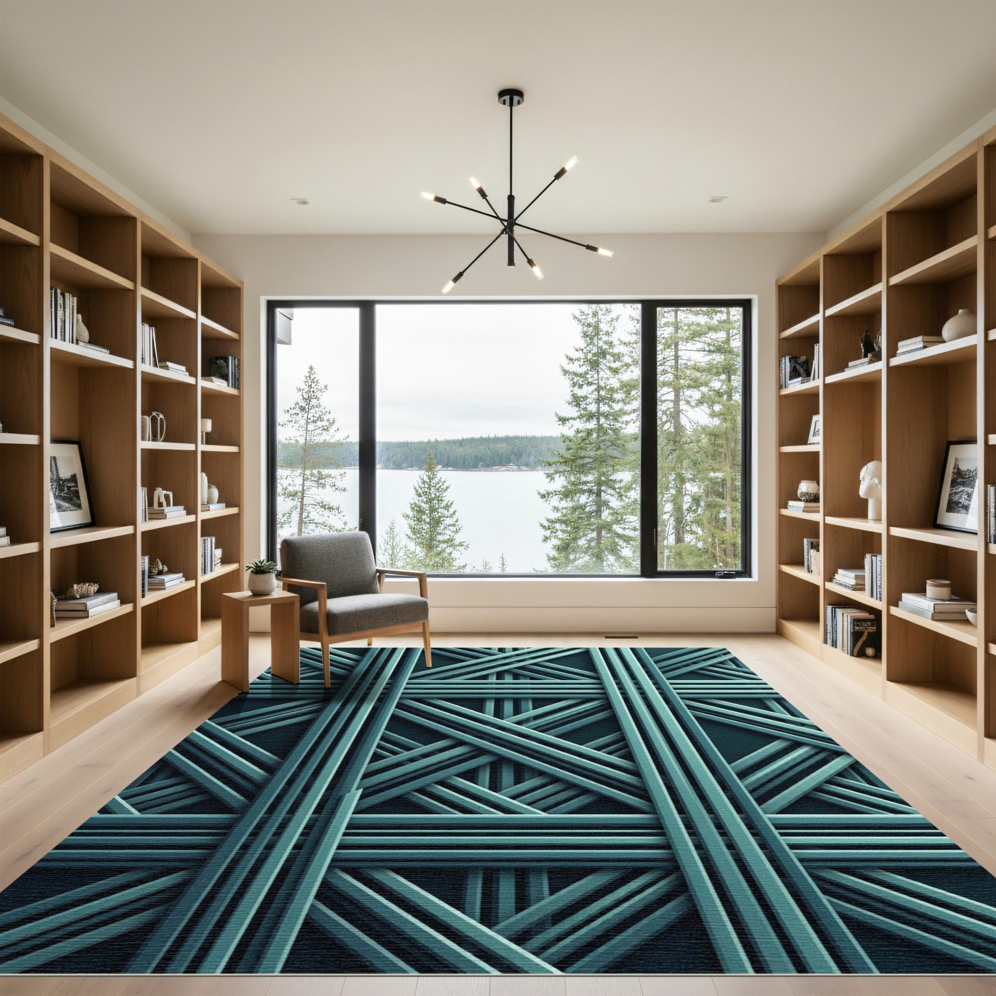 Teal Intersecting Linear Geometric Rug