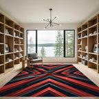 Radiant Crimson Black Abstract Geometric Rug