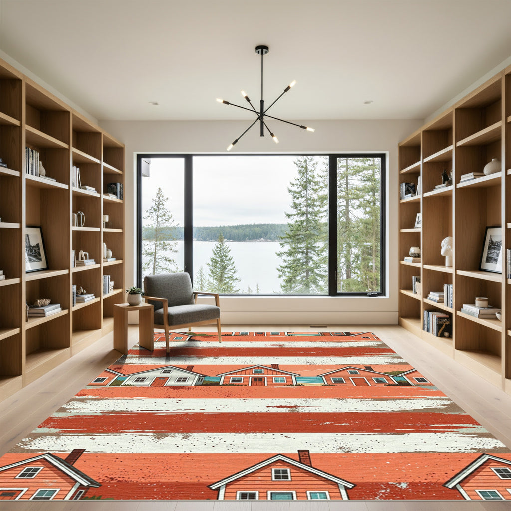 Coastal Sunset House Stripe Decor Rug