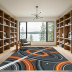 Modern Cosmic Orange and Gray Orbit Rug