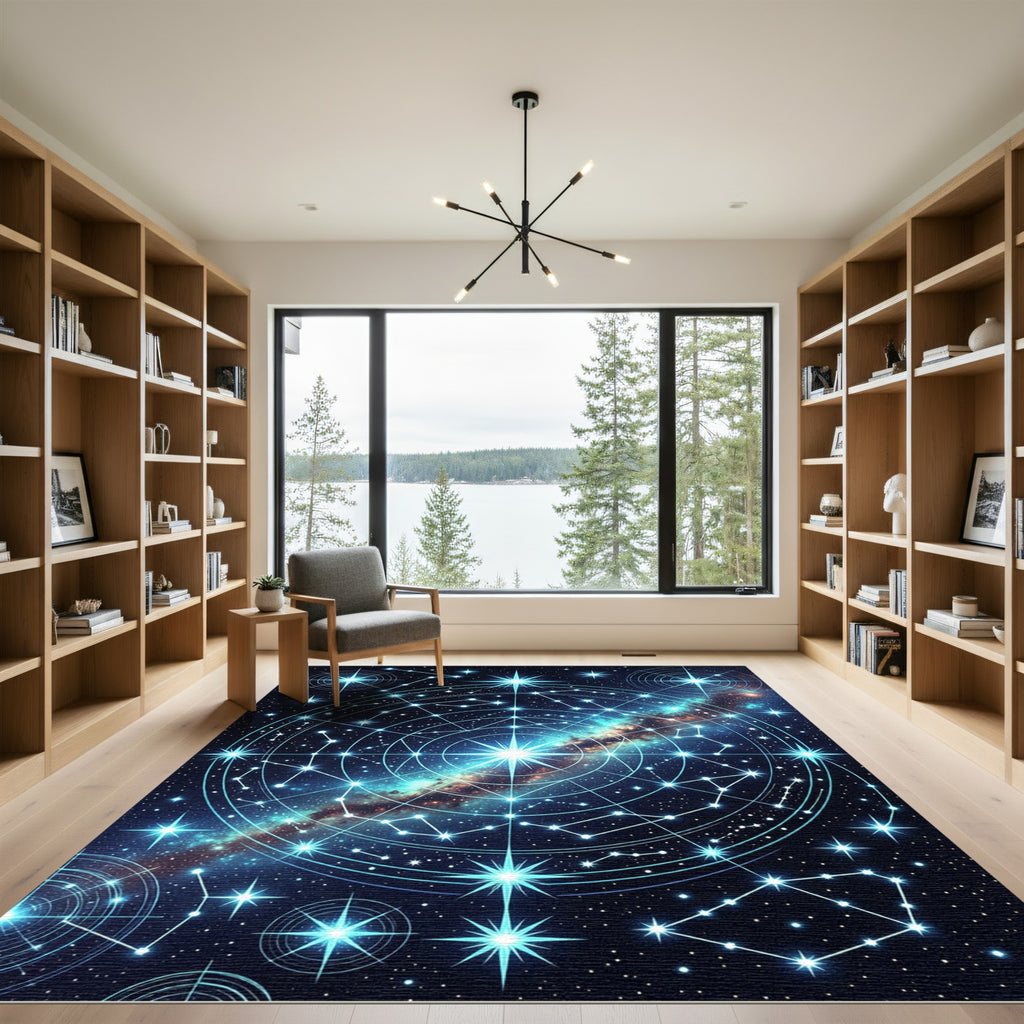 Celestial Neon Starry Galaxy Constellation Rug
