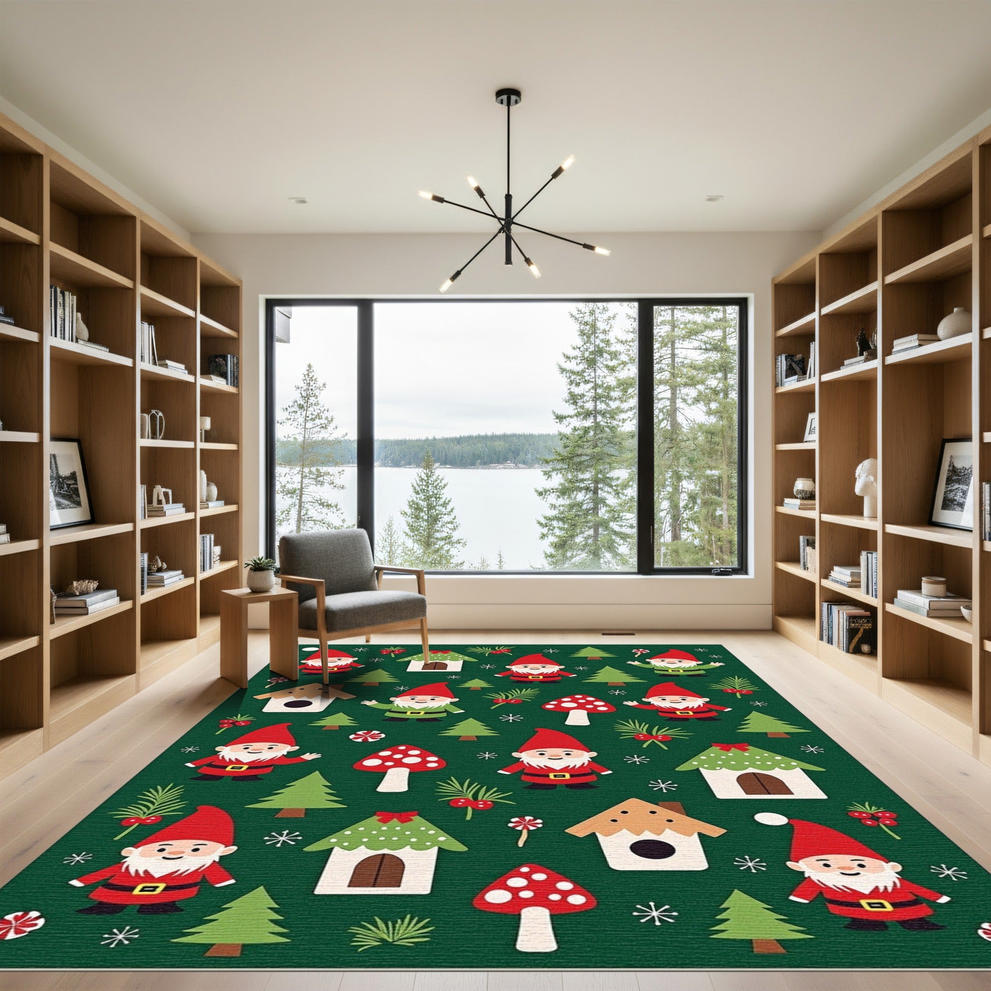 Whimsical Gnomes Forest Christmas Theme Rug