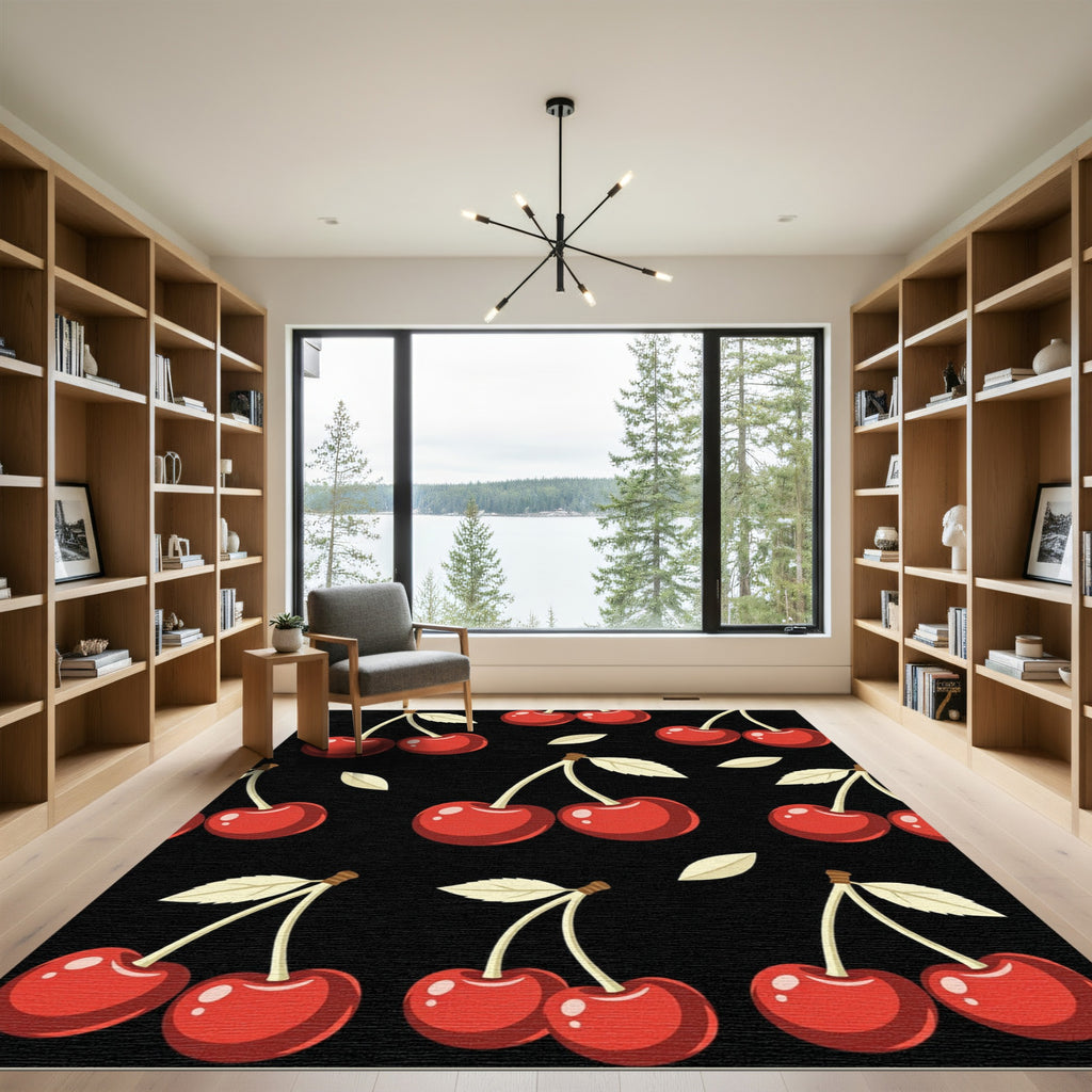 Playful Red Cherry Fruit Illustration Rug