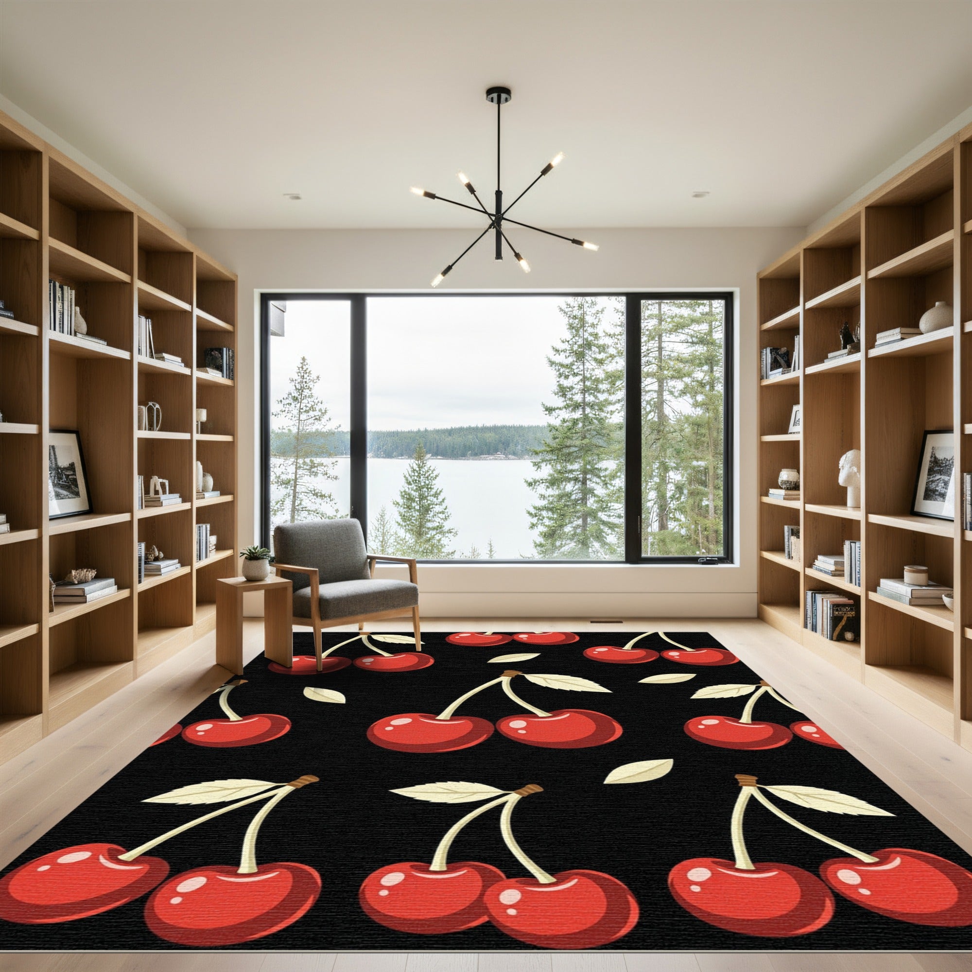 Playful Red Cherry Fruit Illustration Rug