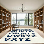 Bold Navy Typography Alphabet Wall Art Rug