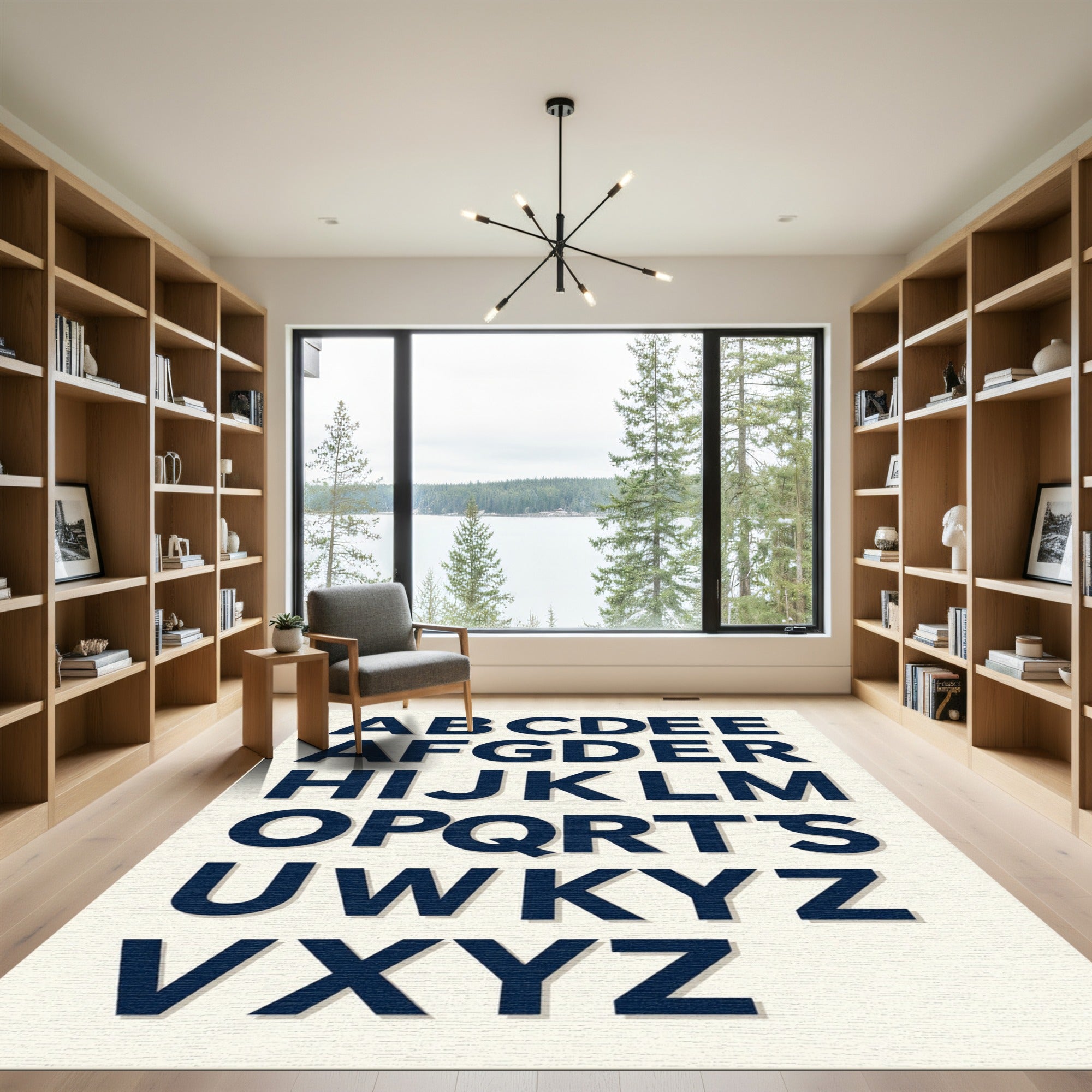 Bold Navy Typography Alphabet Wall Art Rug