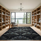 Elegant Peacock Feather Navy Art Deco Rug