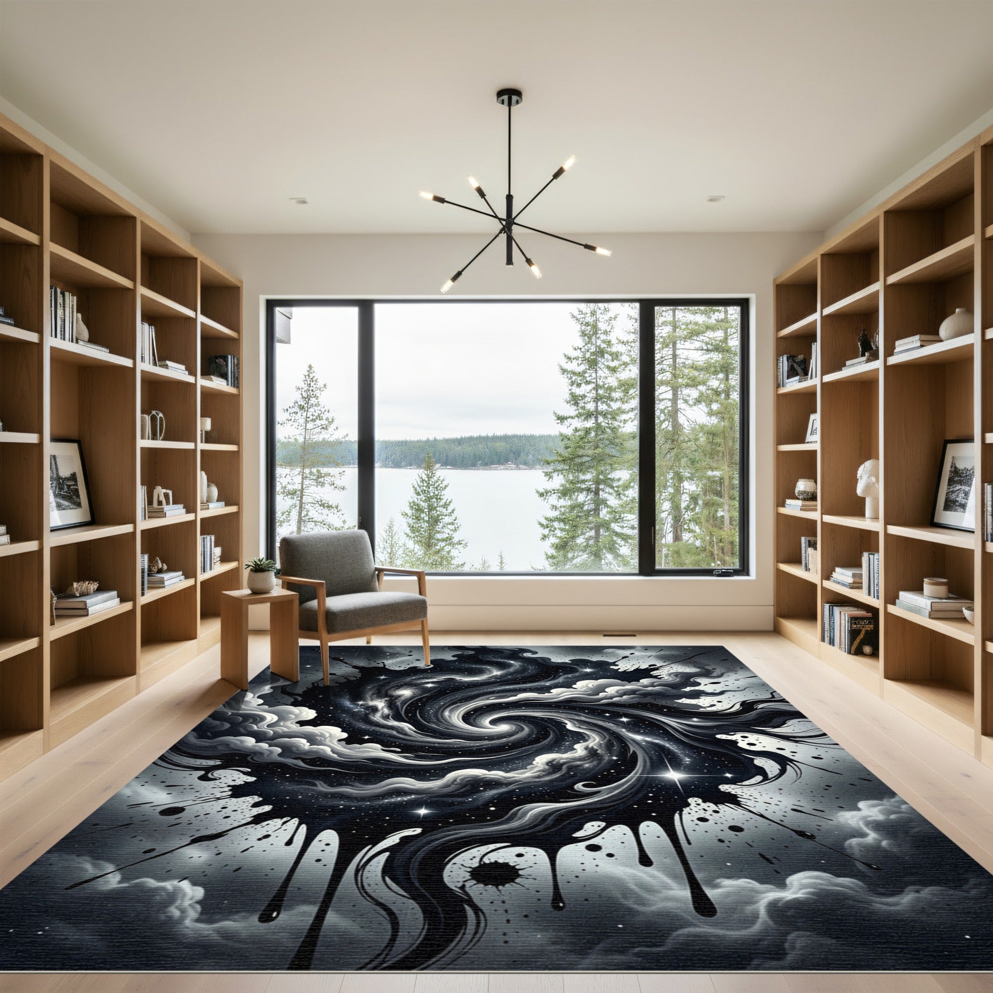 Monochrome Celestial Vortex Starry Night Rug
