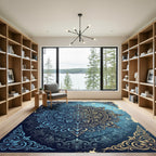 Elegant Navy Golden Floral Medallion Rug