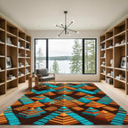 Teal and Amber Isometric Pyramid Abstract Rug