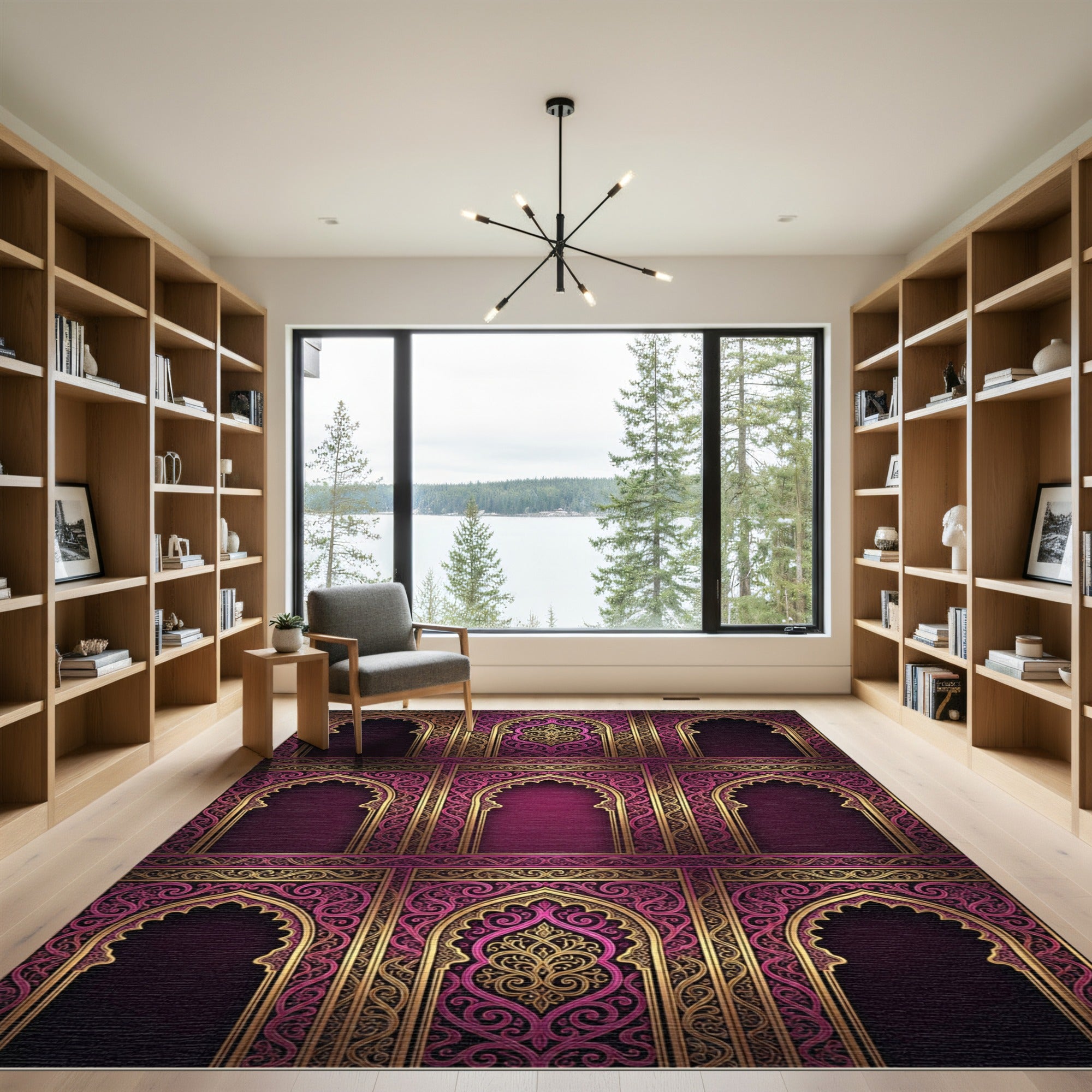 Ornate Plum Golden Arch Filigree Rug