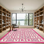 Pink Ivory Alphabet Floral Grid Rug