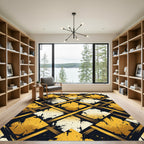 Gold Black Geometric Diamond Weave Rug