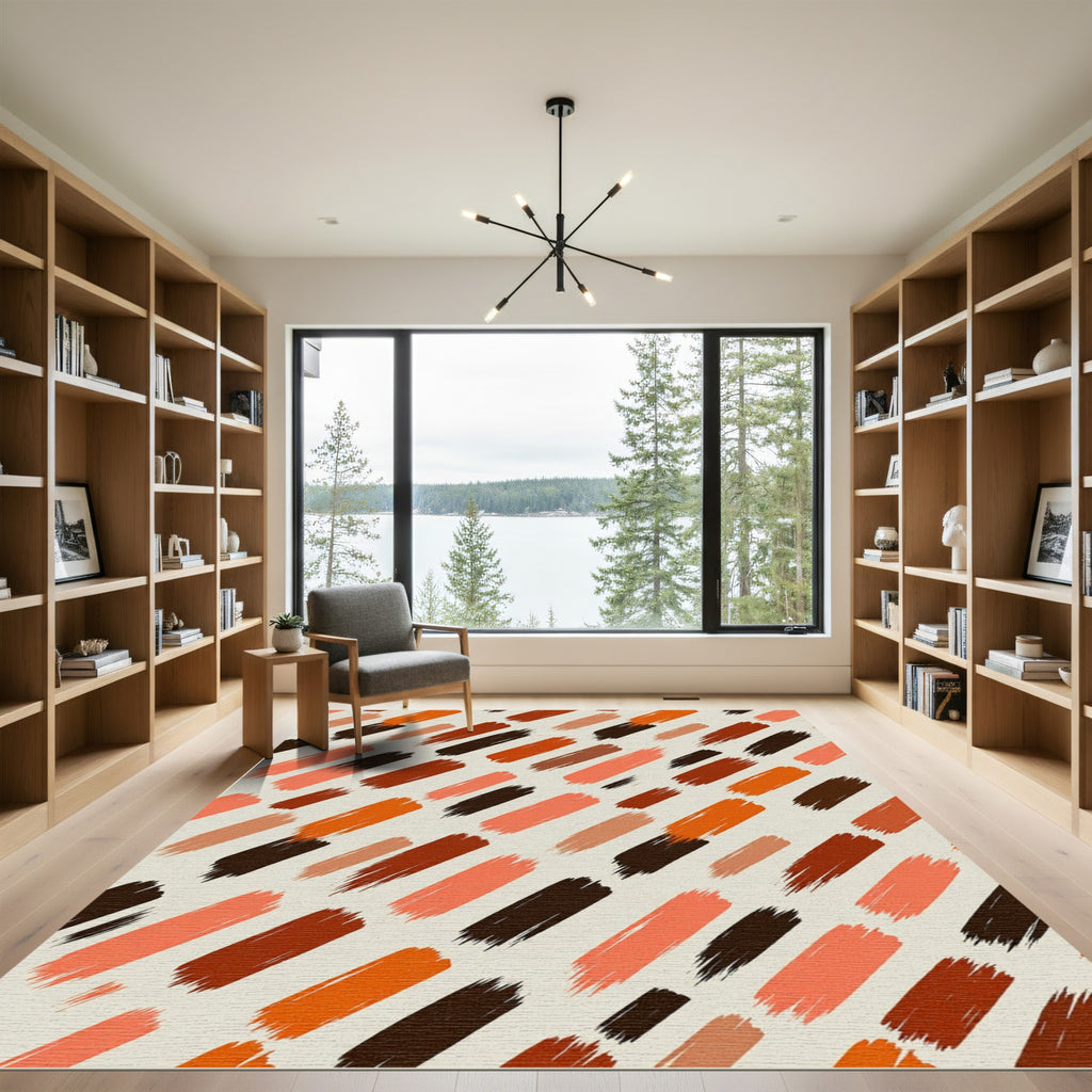 Abstract Earthy Tone Diagonal Brushstroke Rug