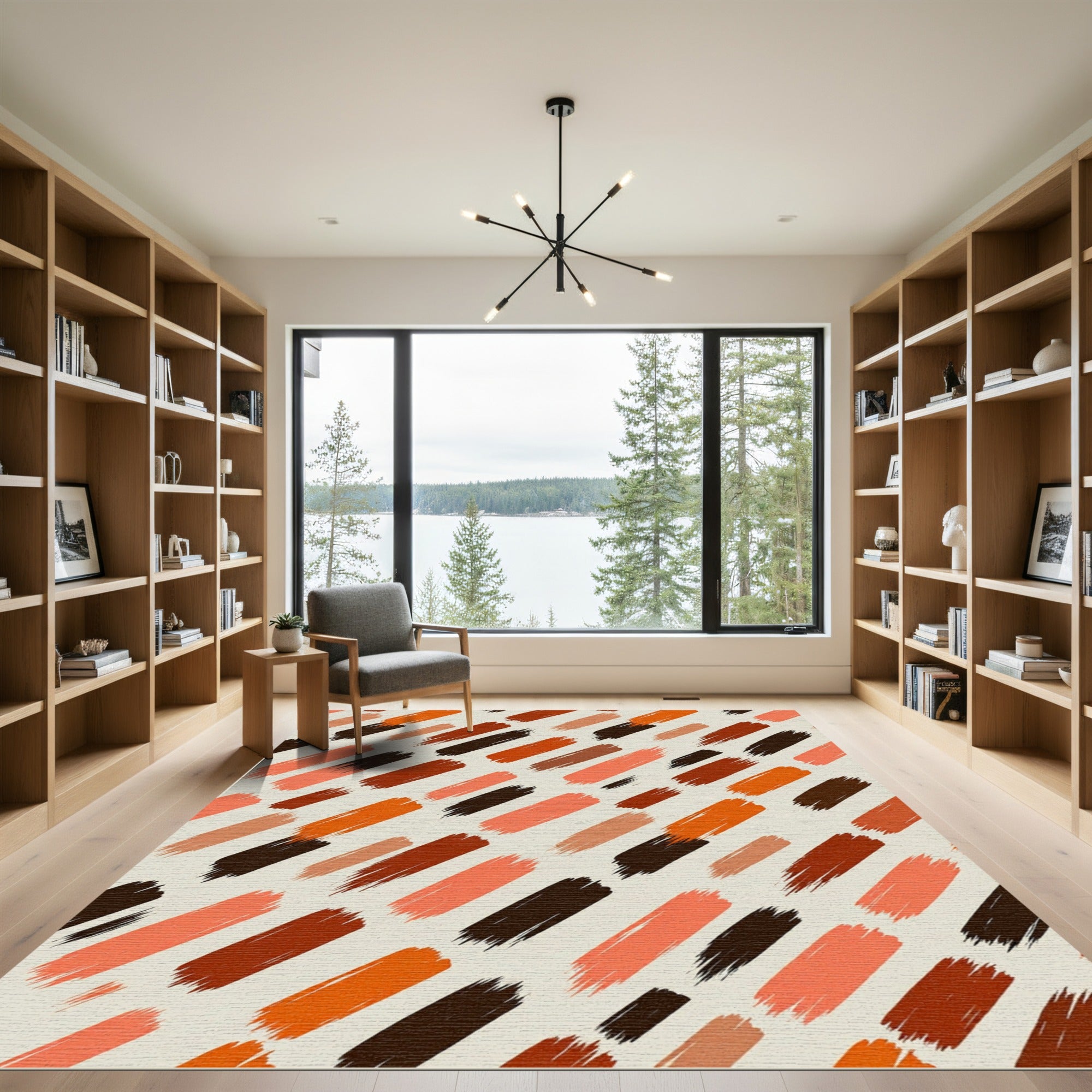 Abstract Earthy Tone Diagonal Brushstroke Rug