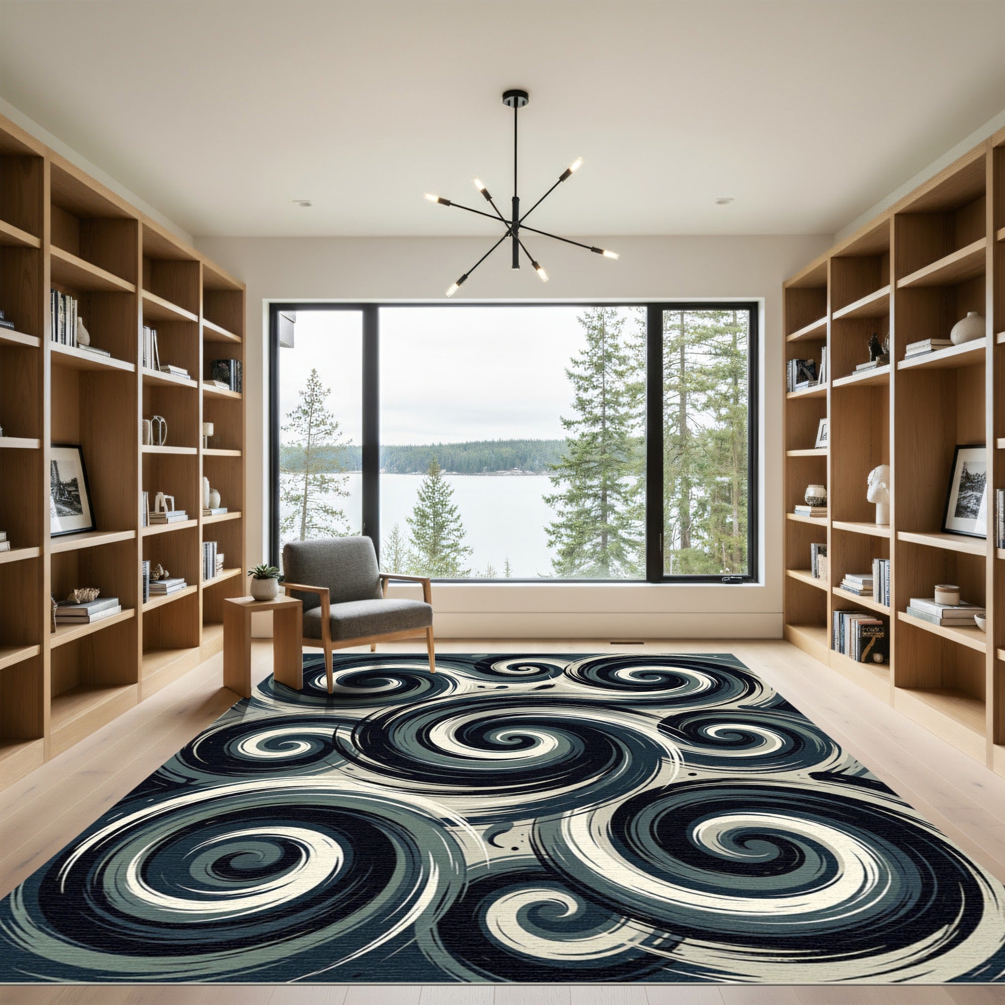 Monochrome Swirl Abstract Art Rug