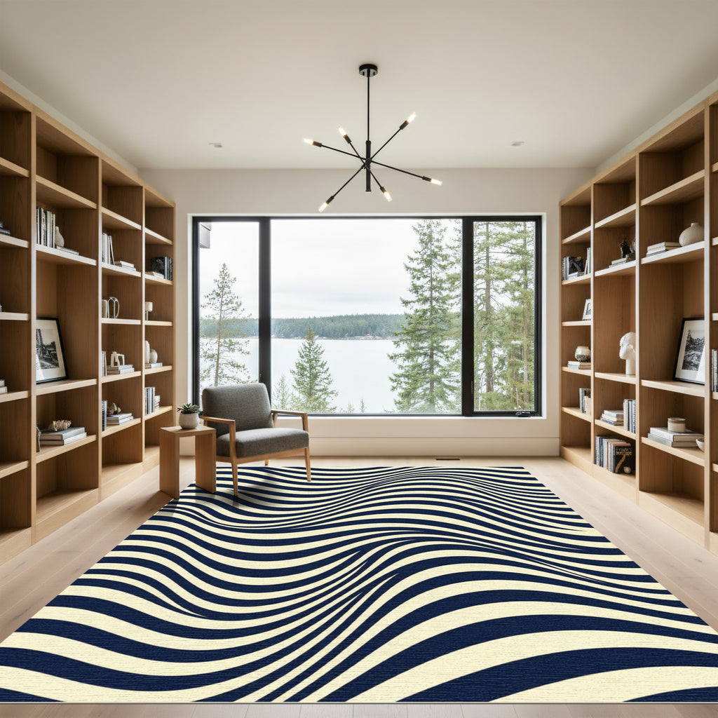 Modern Cream and Charcoal Wavy Stripe Rug