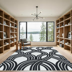 Monochrome Curved Arc Geometric Area Rug