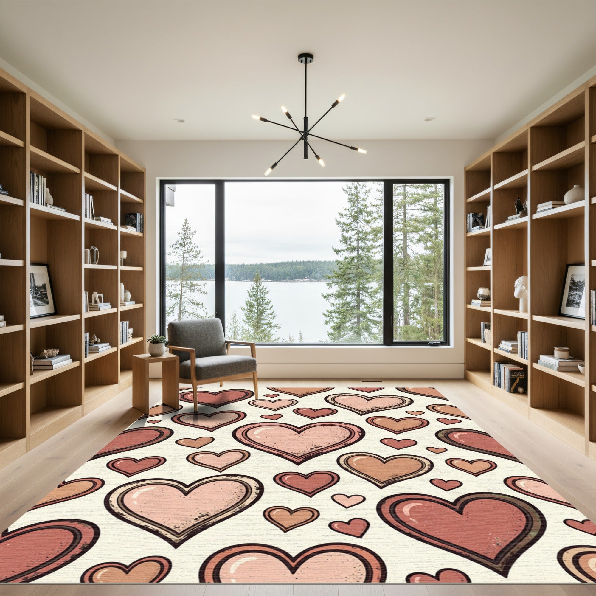 Charming Blush Pink Floating Heart Illustration Rug