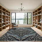 Ornate Silver Metallic Filigree Medallion Rug