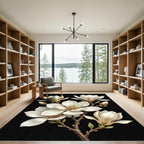 Elegant White Magnolia Botanical Art Rug