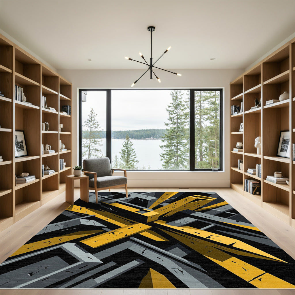 Geometric Shadow Yellow Structure Rug