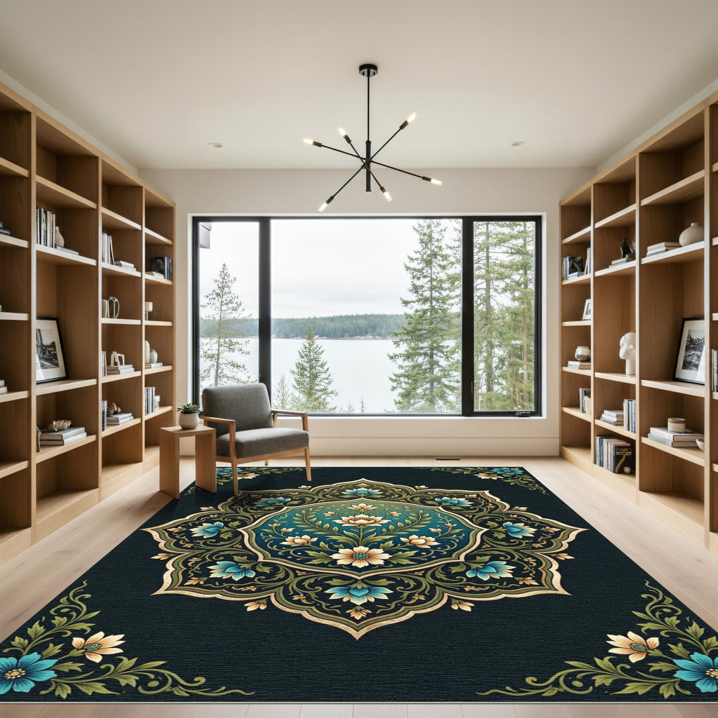 Blue Floral Medallion with Cream Accents Rug