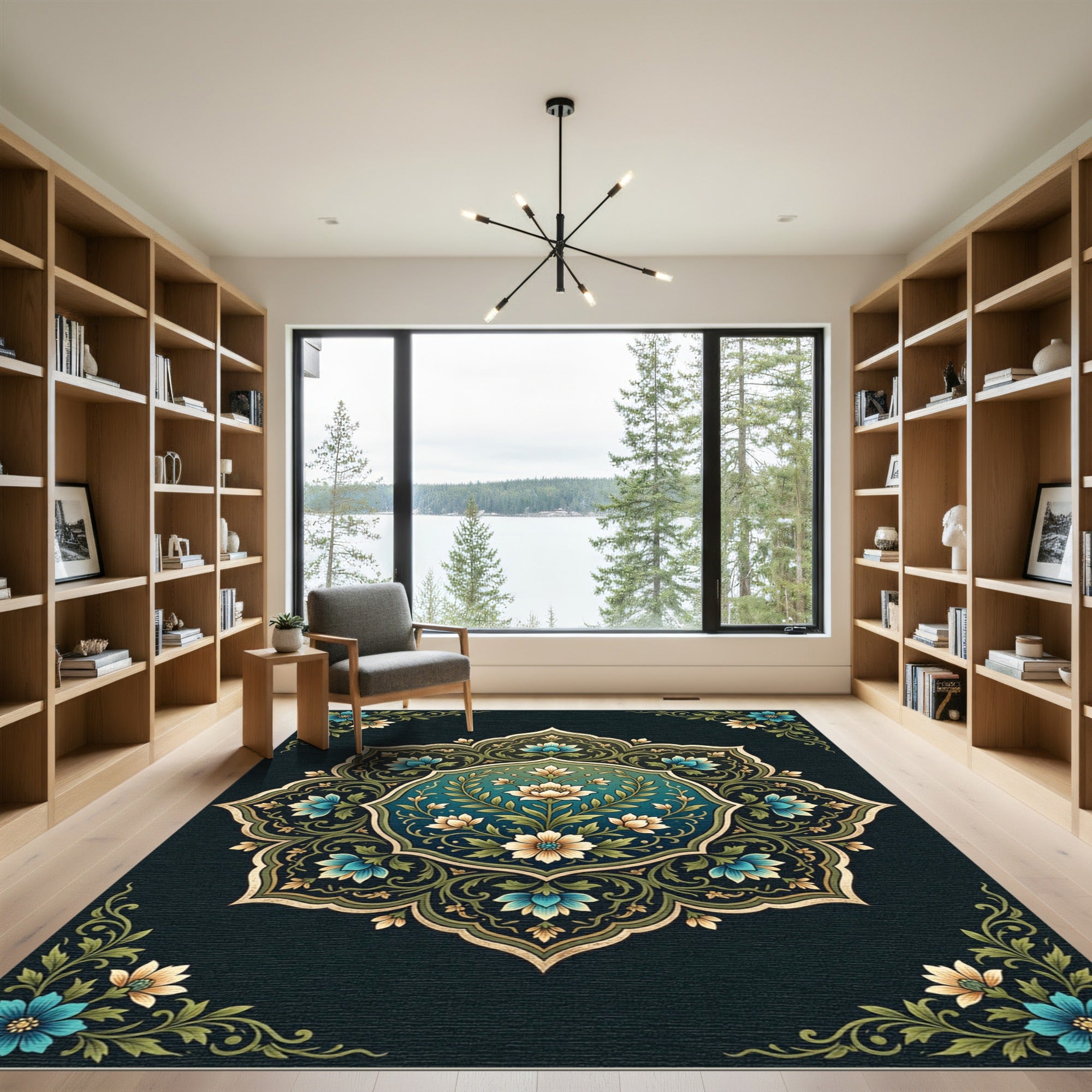 Blue Floral Medallion with Cream Accents Rug