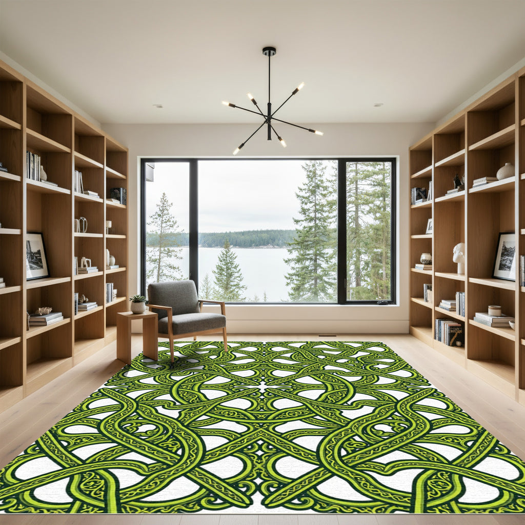 Vibrant Green Intertwined Knotwork Rug