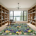 Elegant Sage Floral Bouquet Victorian Rug
