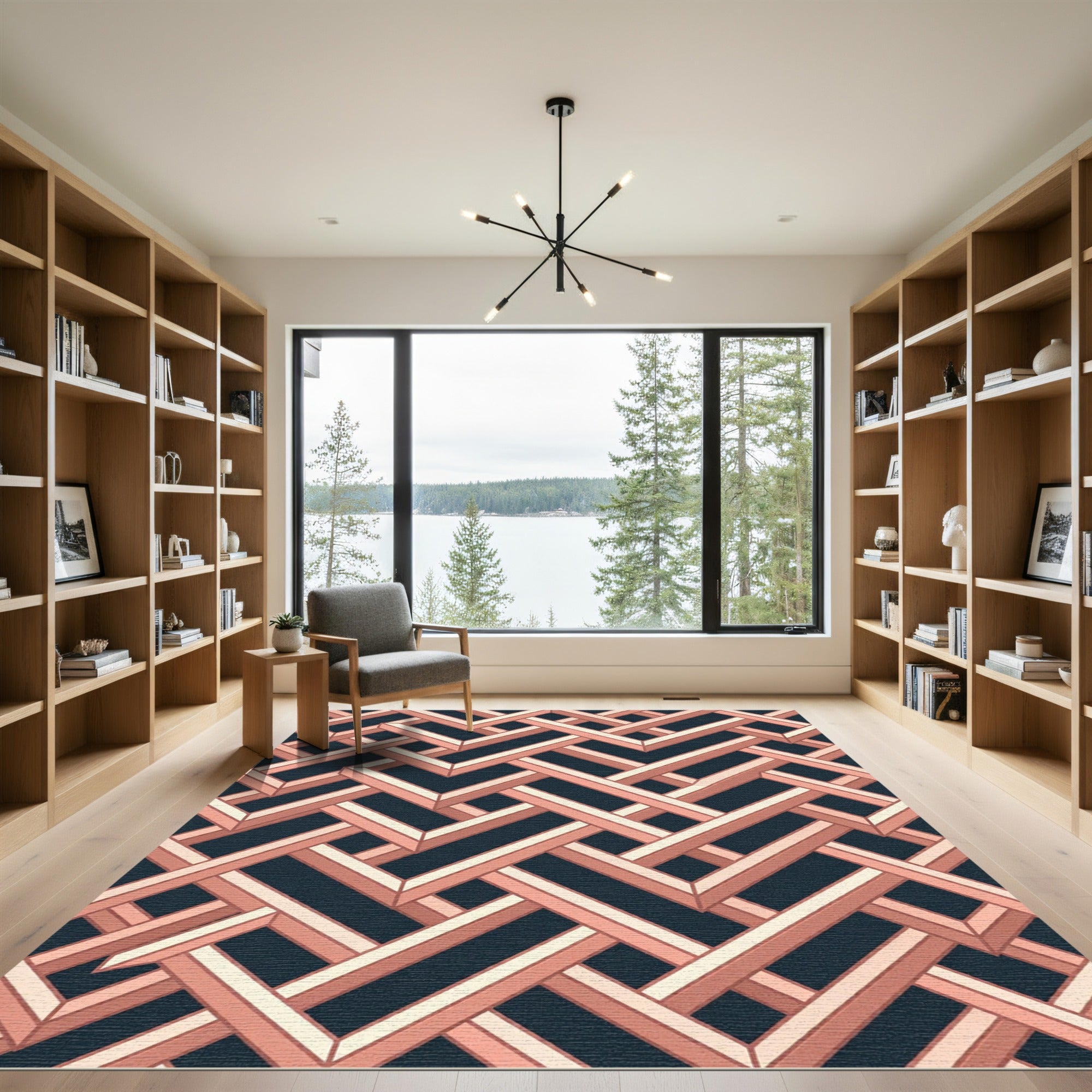 Geometric Coral Interlocking Lattice Rug