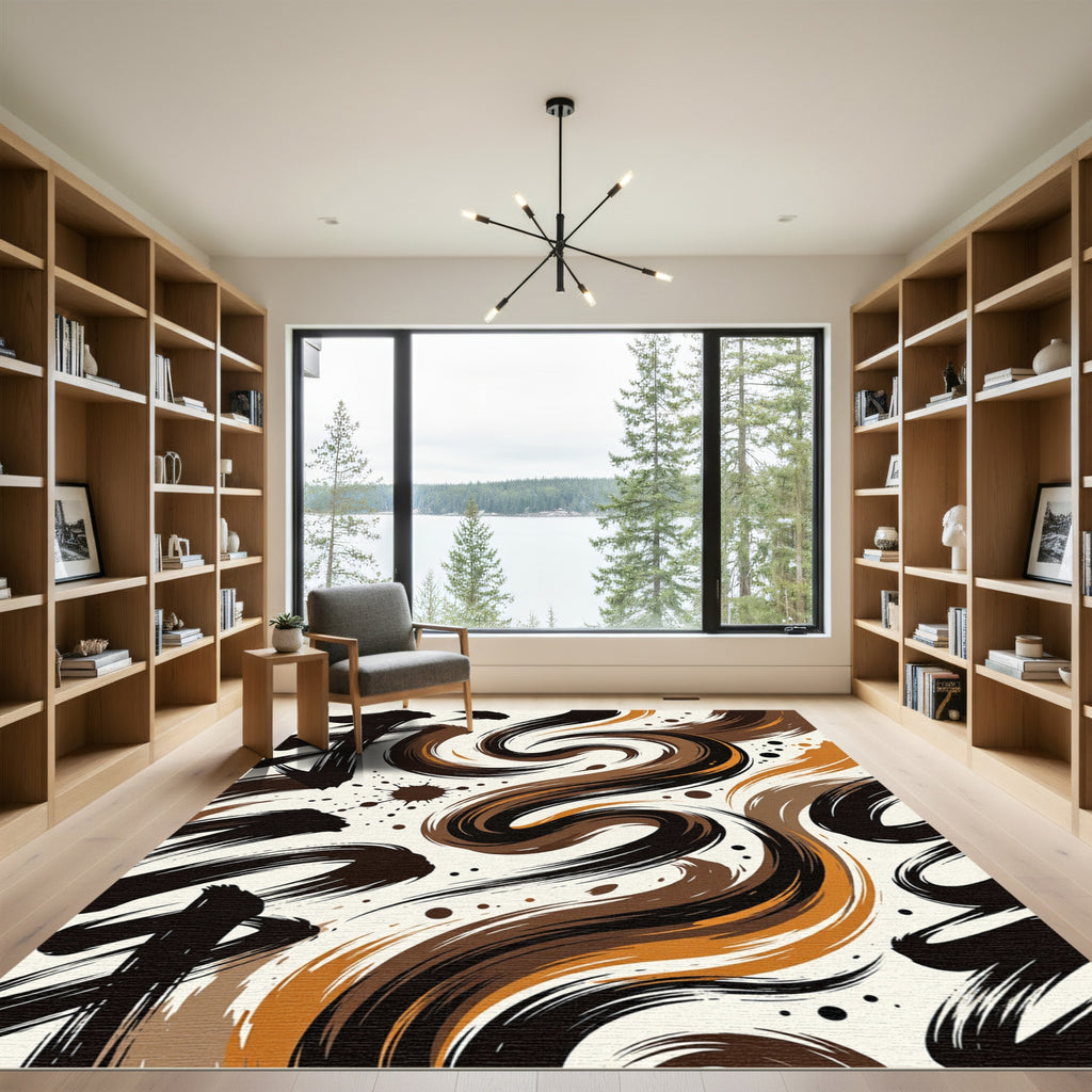 Bold Ink Swirl Abstract Rug