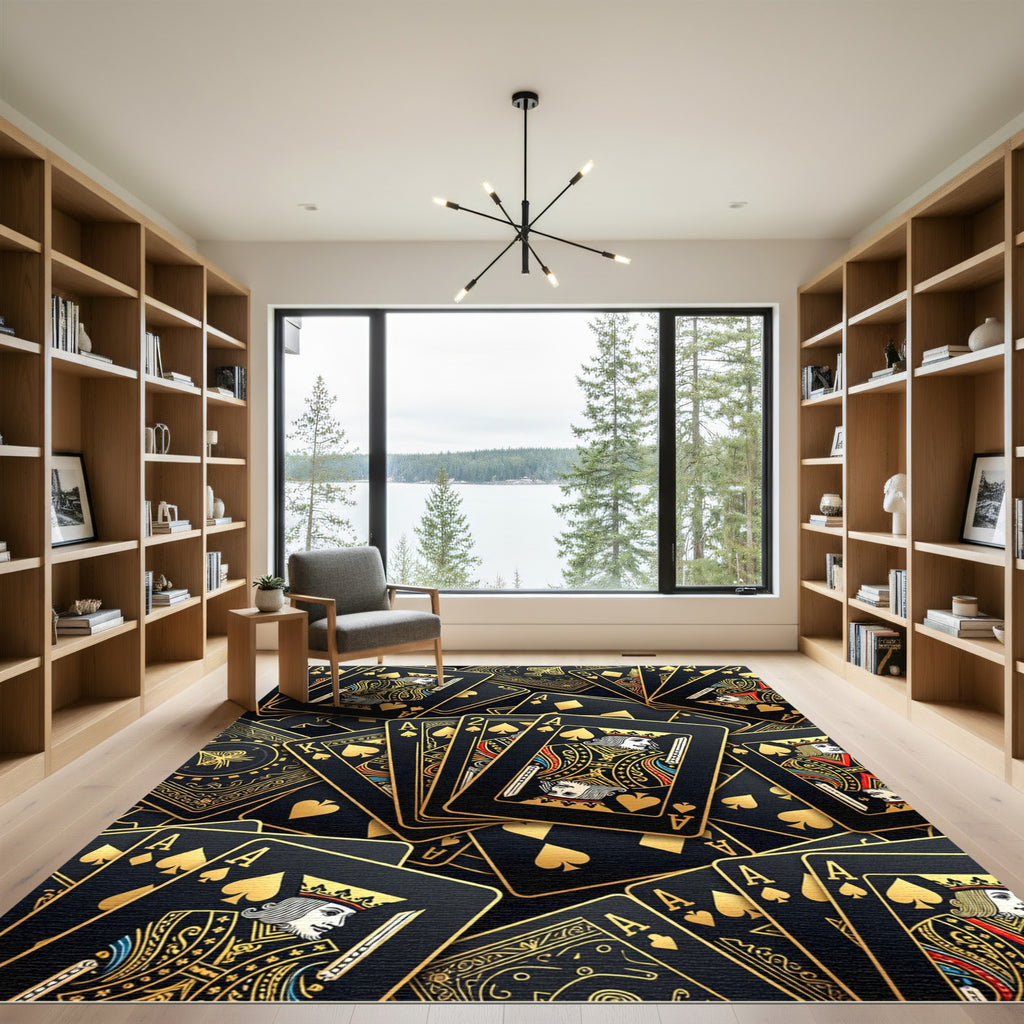 Luxury Black Gold Playing Card Rug