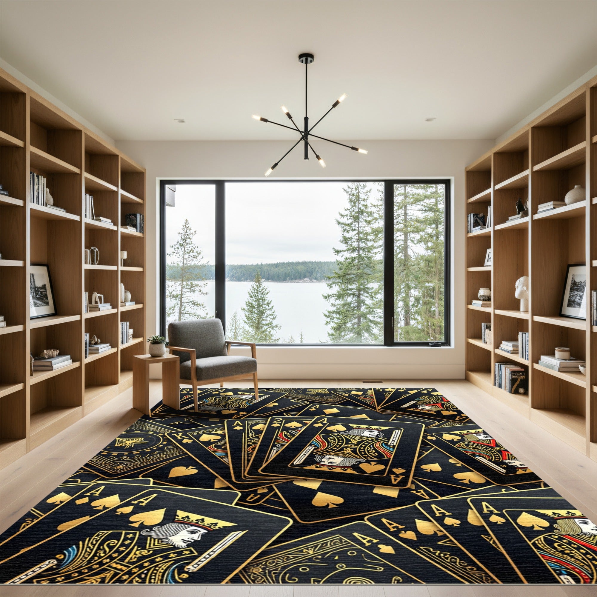 Luxury Black Gold Playing Card Rug