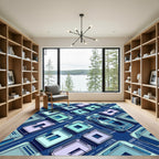 Modern Isometric Blue Geometric Cityscape Rug